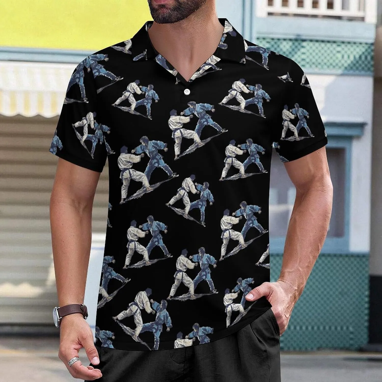 Traditional Gokyo of Kodokan Judo Mens Polo Shirts Short Sleeve Mesh Gym T-Shirt Summer Tee Top