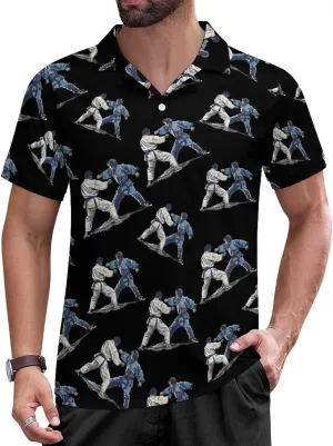 Traditional Gokyo of Kodokan Judo Mens Polo Shirts Short Sleeve Mesh Gym T-Shirt Summer Tee Top