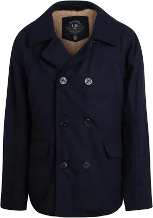 URBAN REPUBLIC Boys' Peacoat - Double Breasted Mixed Wool Dress Coat with Soft Faux Fur Lining and Flap Pockets (Sizes: 4-20)
