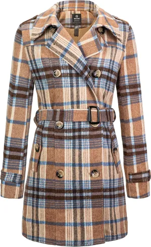 wantdo Women's Double Breasted Pea Coat Winter Mid-Long Trench Coat with Belt