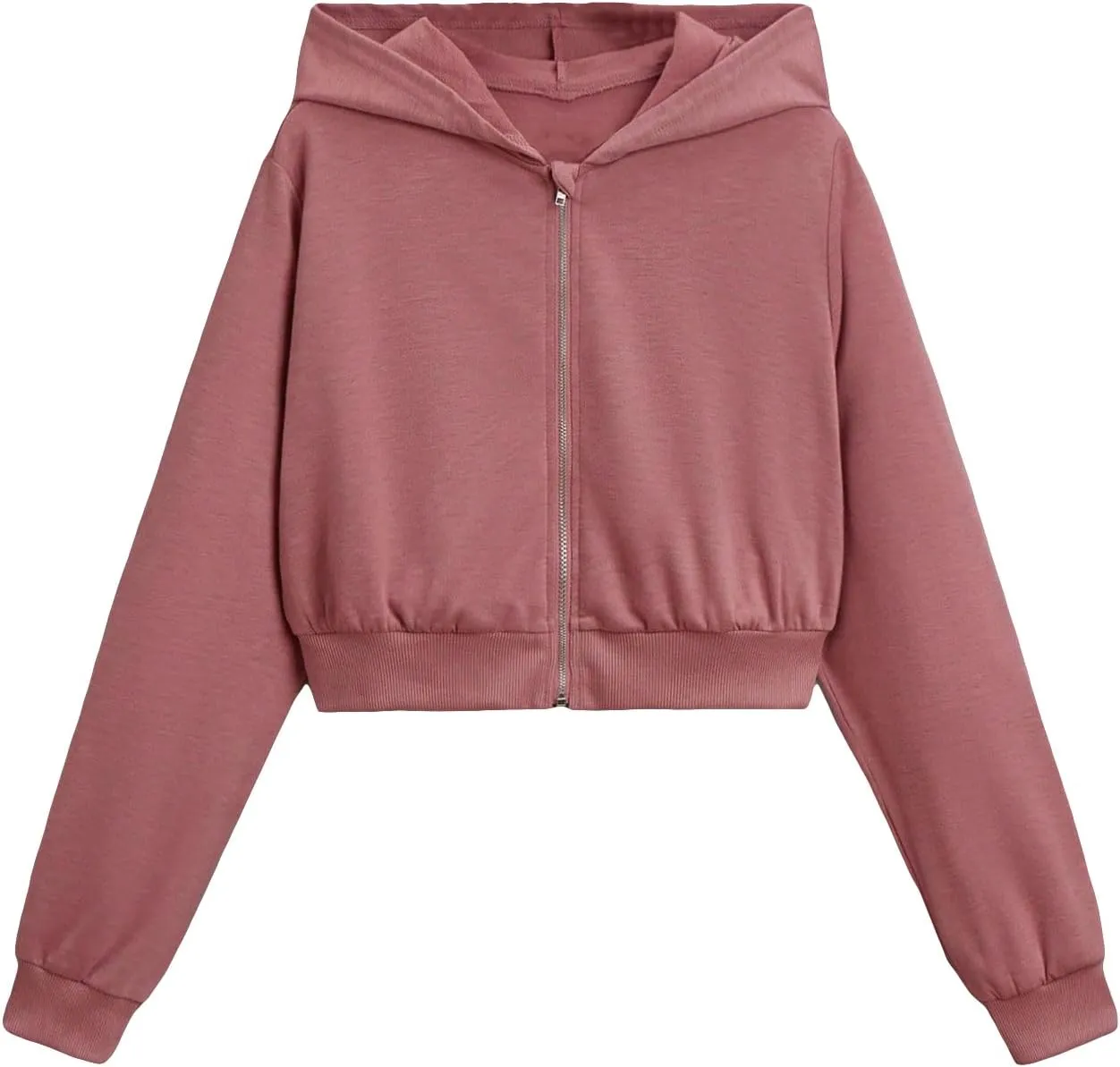 WDIRARA Girl's Zip Front Hoodie Pocket Casual Long Sleeve Sweatshirt Cropped Tops