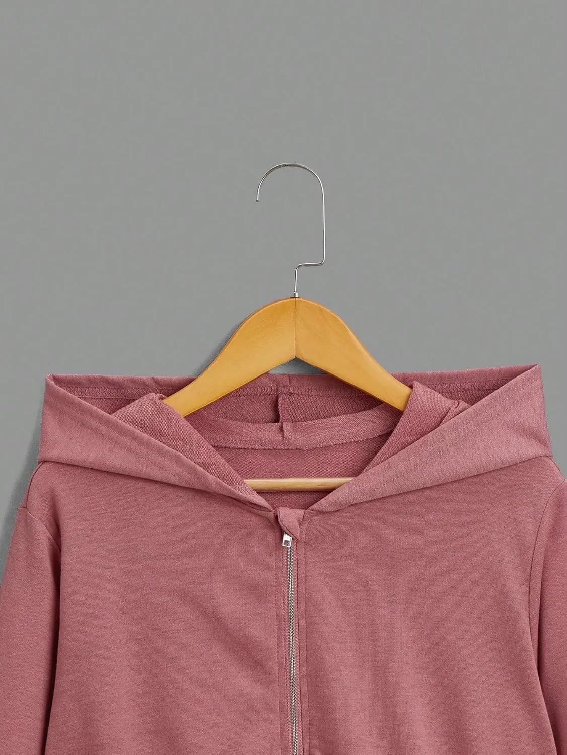 WDIRARA Girl's Zip Front Hoodie Pocket Casual Long Sleeve Sweatshirt Cropped Tops