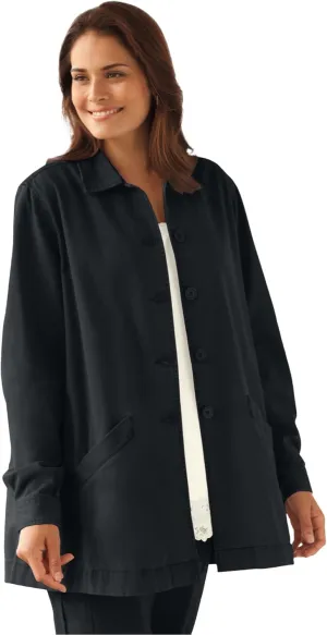 Woman Within Plus Size Pleat-Back Denim Jacket Long Oversized Jean Coat